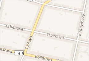 Erbenova v obci Písek - mapa ulice