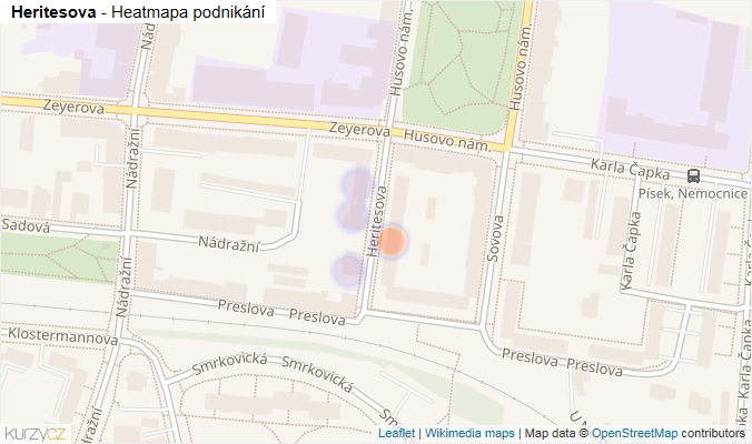 Mapa Heritesova - Firmy v ulici.