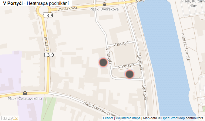 Mapa V Portyči - Firmy v ulici.
