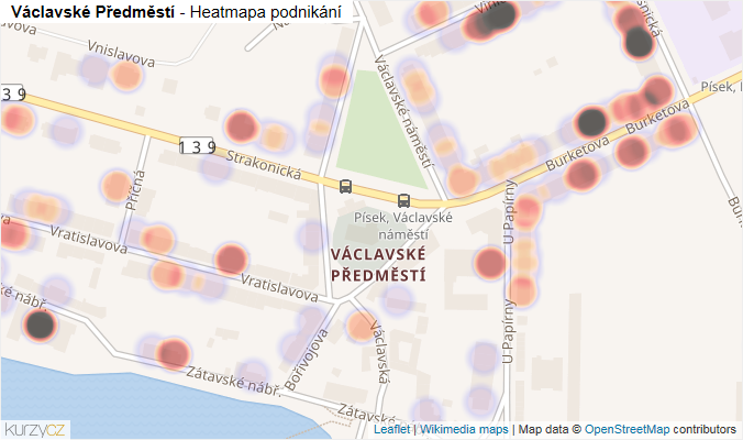 Mapa Václavské Předměstí - Firmy v části obce.