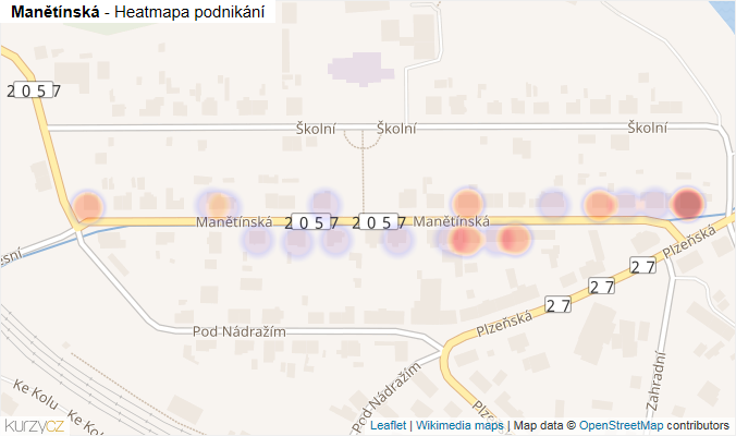 Mapa Manětínská - Firmy v ulici.