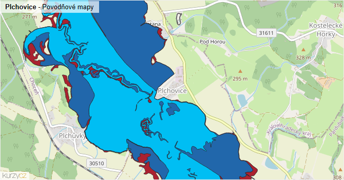 Plchovice - záplavové mapy stoleté vody