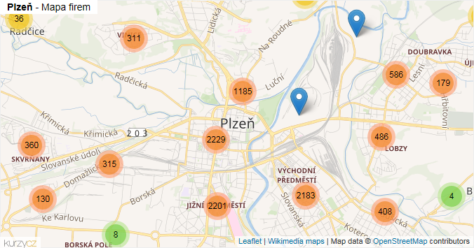 Mapa Plzeň - Firmy v obci.
