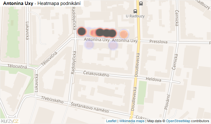 Mapa Antonína Uxy - Firmy v ulici.