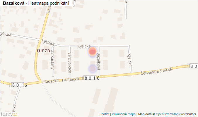 Mapa Bazalková - Firmy v ulici.