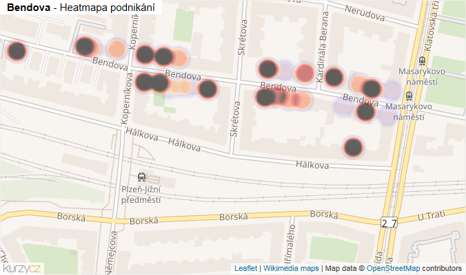 Mapa Bendova - Firmy v ulici.