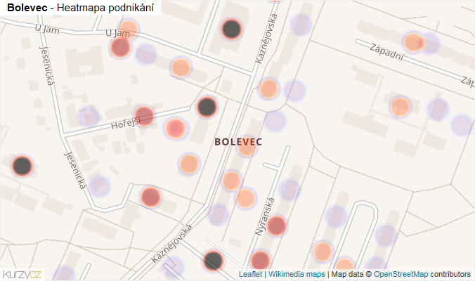 Mapa Bolevec - Firmy v části obce.