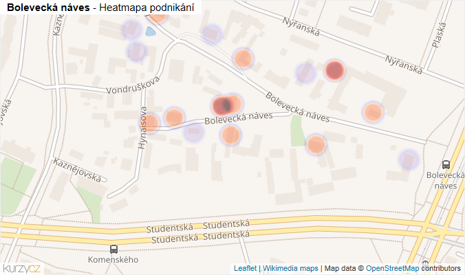 Mapa Bolevecká náves - Firmy v ulici.