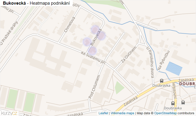 Mapa Bukovecká - Firmy v ulici.