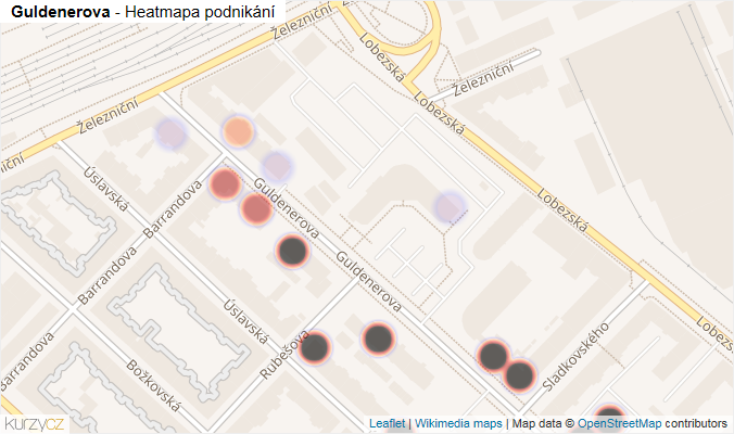 Mapa Guldenerova - Firmy v ulici.