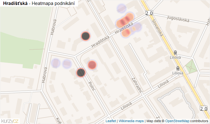 Mapa Hradišťská - Firmy v ulici.