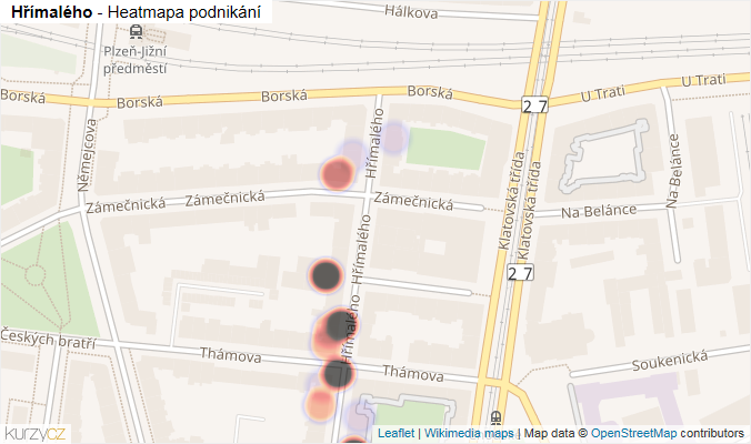Mapa Hřímalého - Firmy v ulici.