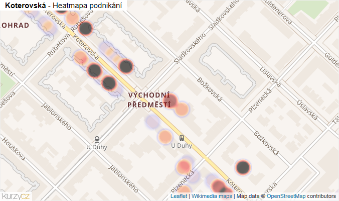 Mapa Koterovská - Firmy v ulici.