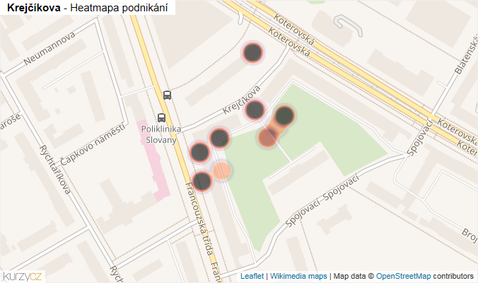 Mapa Krejčíkova - Firmy v ulici.
