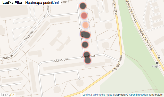 Mapa Luďka Pika - Firmy v ulici.