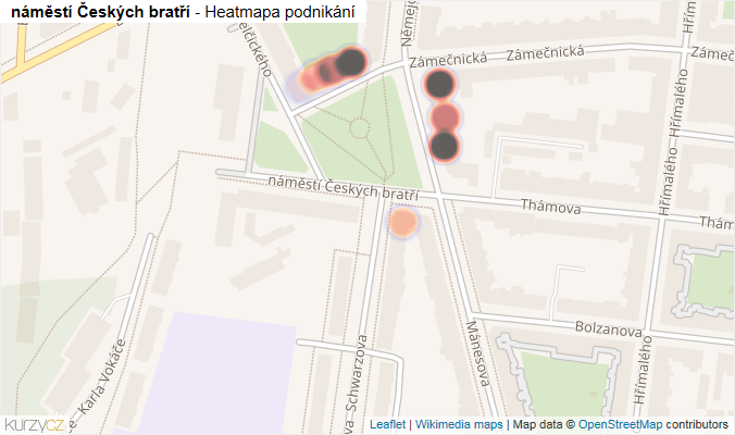 Mapa náměstí Českých bratří - Firmy v ulici.
