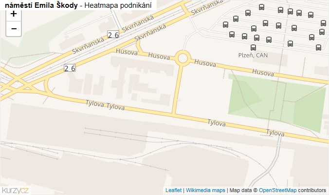 Mapa náměstí Emila Škody - Firmy v ulici.