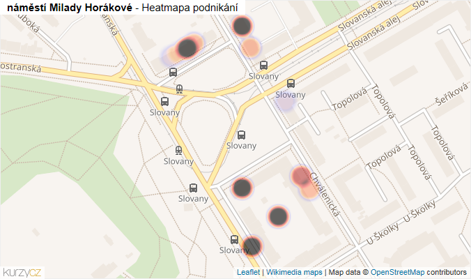 Mapa náměstí Milady Horákové - Firmy v ulici.