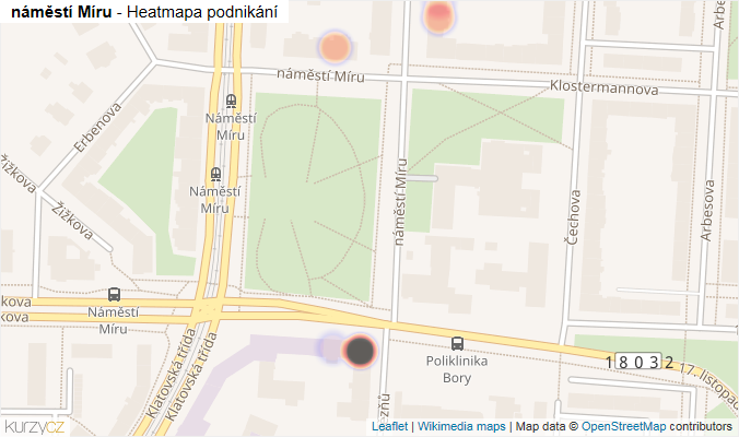 Mapa náměstí Míru - Firmy v ulici.