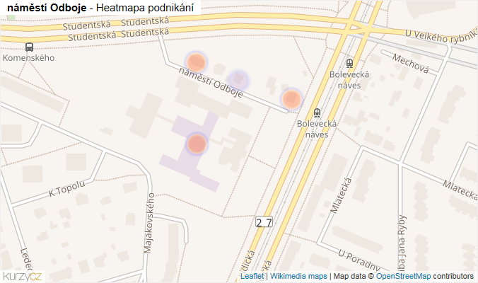 Mapa náměstí Odboje - Firmy v ulici.