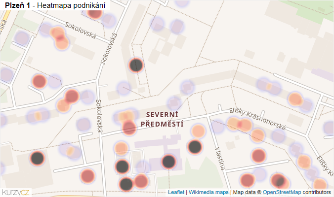 Mapa Plzeň 1 - Firmy v městské části.