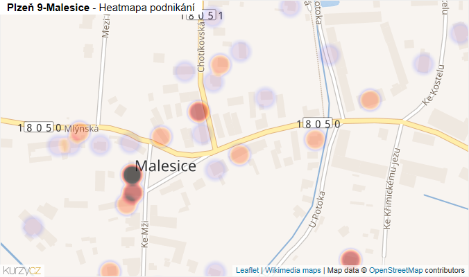 Mapa Plzeň 9-Malesice - Firmy v městské části.