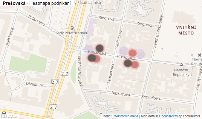 Mapa Prešovská - Firmy v ulici.