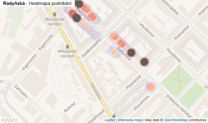 Mapa Radyňská - Firmy v ulici.