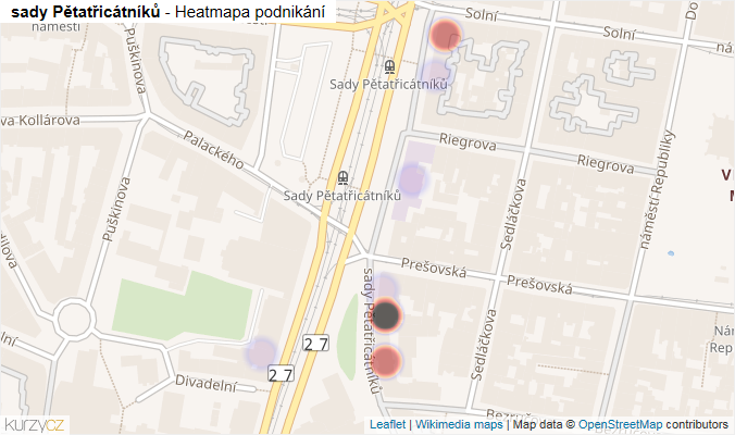 Mapa sady Pětatřicátníků - Firmy v ulici.