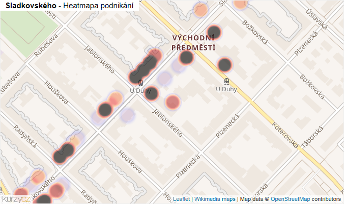 Mapa Sladkovského - Firmy v ulici.