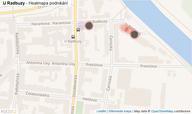 Mapa U Radbuzy - Firmy v ulici.