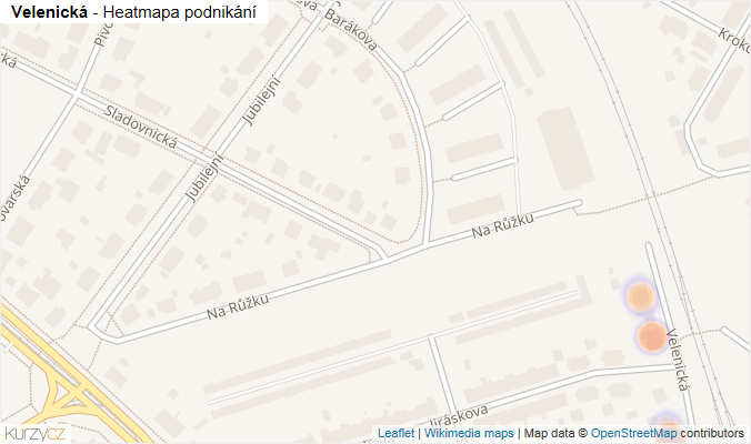 Mapa Velenická - Firmy v ulici.