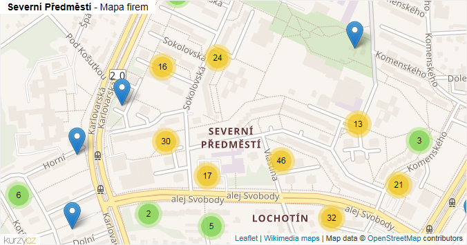 Mapa Severní Předměstí - Firmy v části obce.