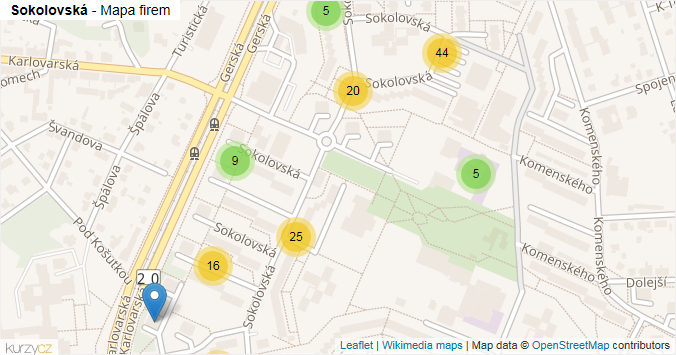 Mapa Sokolovská - Firmy v ulici.