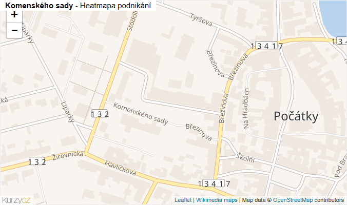 Mapa Komenského sady - Firmy v ulici.
