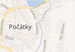 Tovární v obci Počátky - mapa ulice