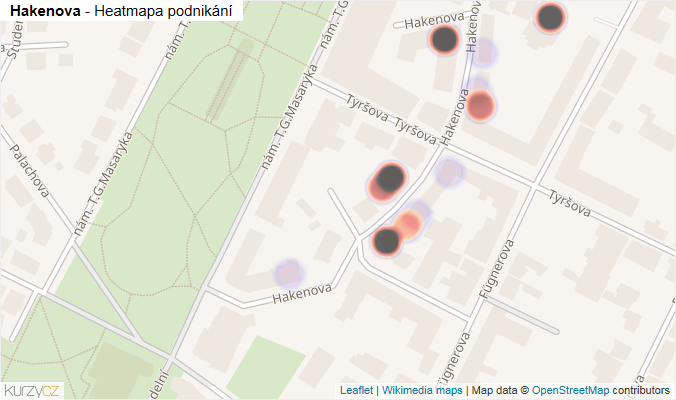 Mapa Hakenova - Firmy v ulici.