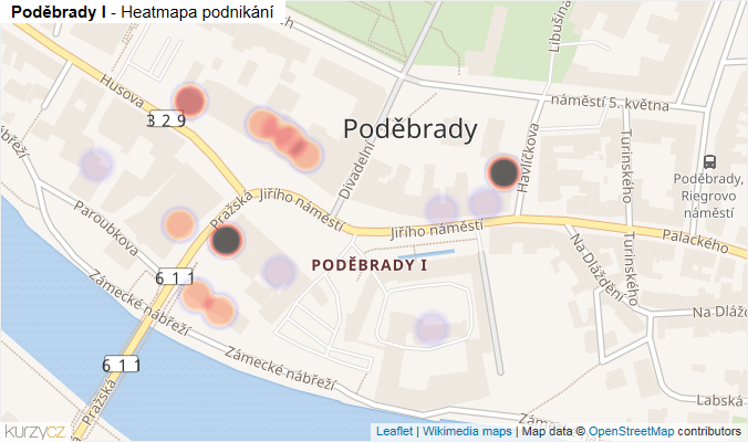 Mapa Poděbrady I - Firmy v části obce.
