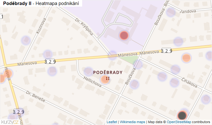 Mapa Poděbrady II - Firmy v části obce.