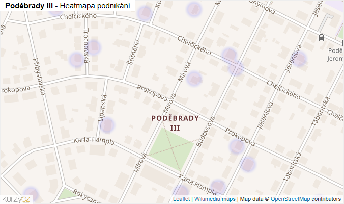 Mapa Poděbrady III - Firmy v části obce.