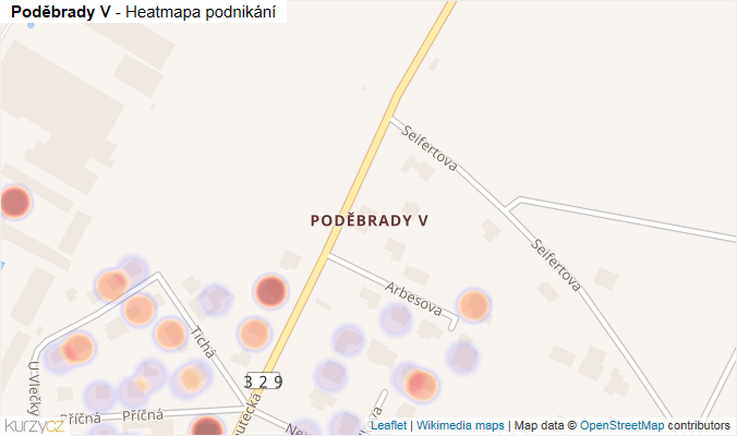 Mapa Poděbrady V - Firmy v části obce.