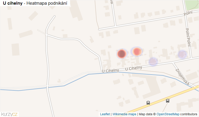 Mapa U cihelny - Firmy v ulici.