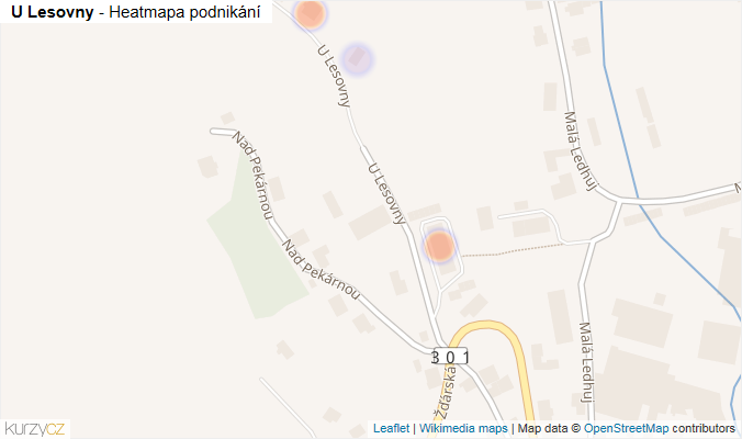 Mapa U Lesovny - Firmy v ulici.