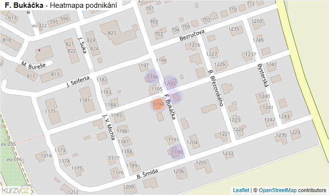 Mapa F. Bukáčka - Firmy v ulici.
