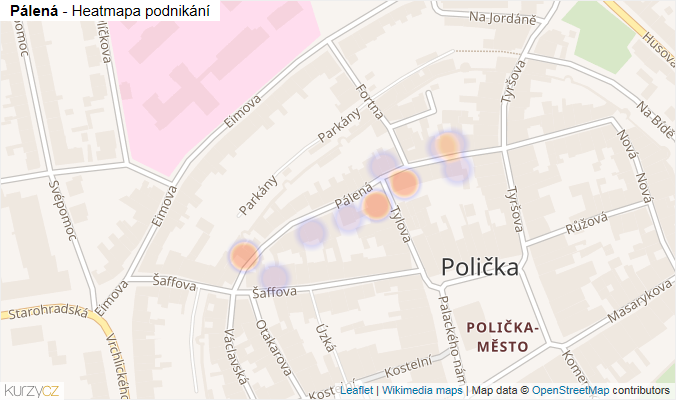 Mapa Pálená - Firmy v ulici.
