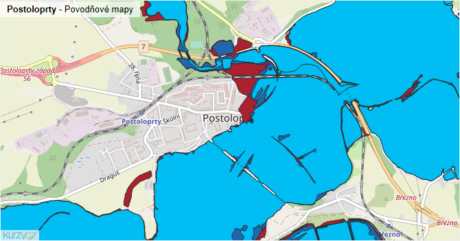 Postoloprty - záplavové mapy stoleté vody