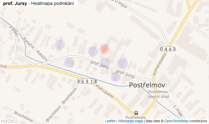 Mapa prof. Jursy - Firmy v ulici.