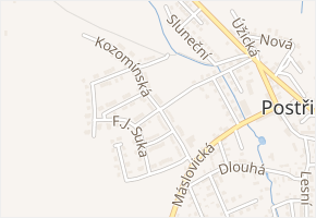 Kozomínská v obci Postřižín - mapa ulice