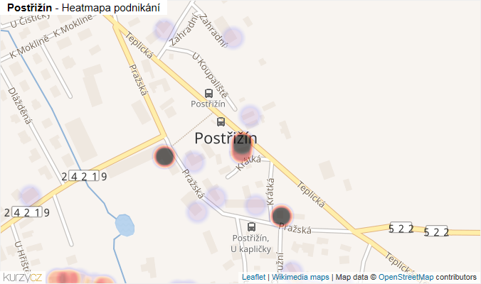 Mapa Postřižín - Firmy v části obce.