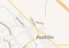Úžická v obci Postřižín - mapa ulice